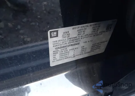 2015 Chevrolet Tahoe Lt z USA, uszkodzony, nr VIN 1GNSKBKC2FR699438